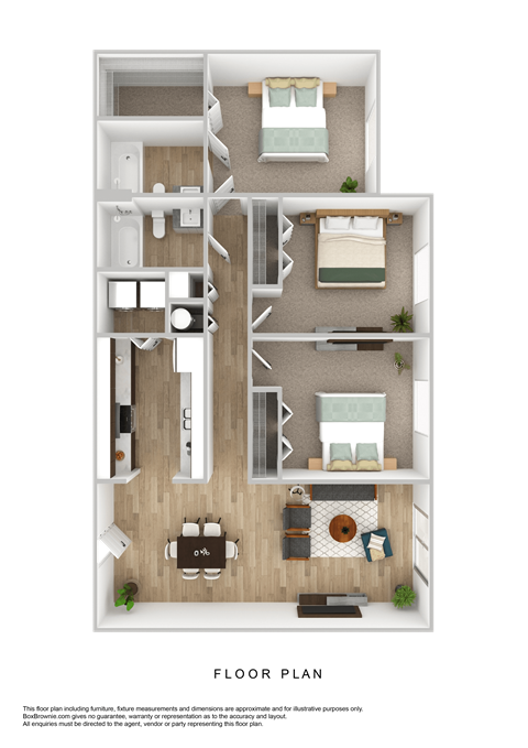 Floor plan for 3 beds, 2 baths, 1431 sqft